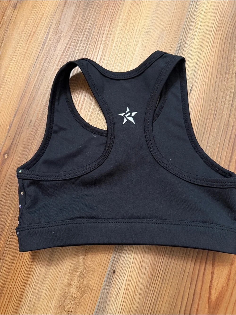 Kids Black Rhinestone Dance Crop Top with 'MYSTIQUE' Detail